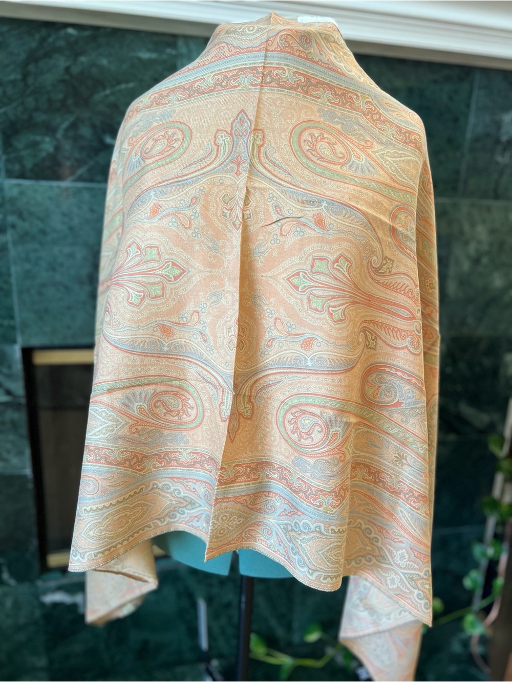 Etro Paisley Silk-Wool Large Stole Scarf in Peach Mint & Blush - Preowned EUC